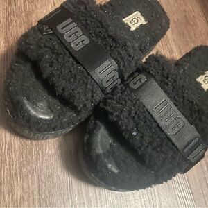 UGG Black Fuzzy Slide Sandals